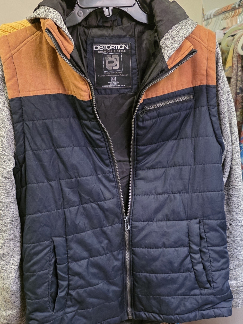 Distortion Quilted Vest in Black with Brown Yoke